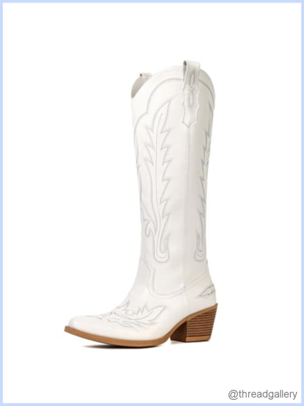 Knee High Cowboy Boots Faux Leather Snip Toe Pull-On Western